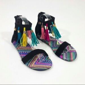 Black multicolored flats size‎ 8